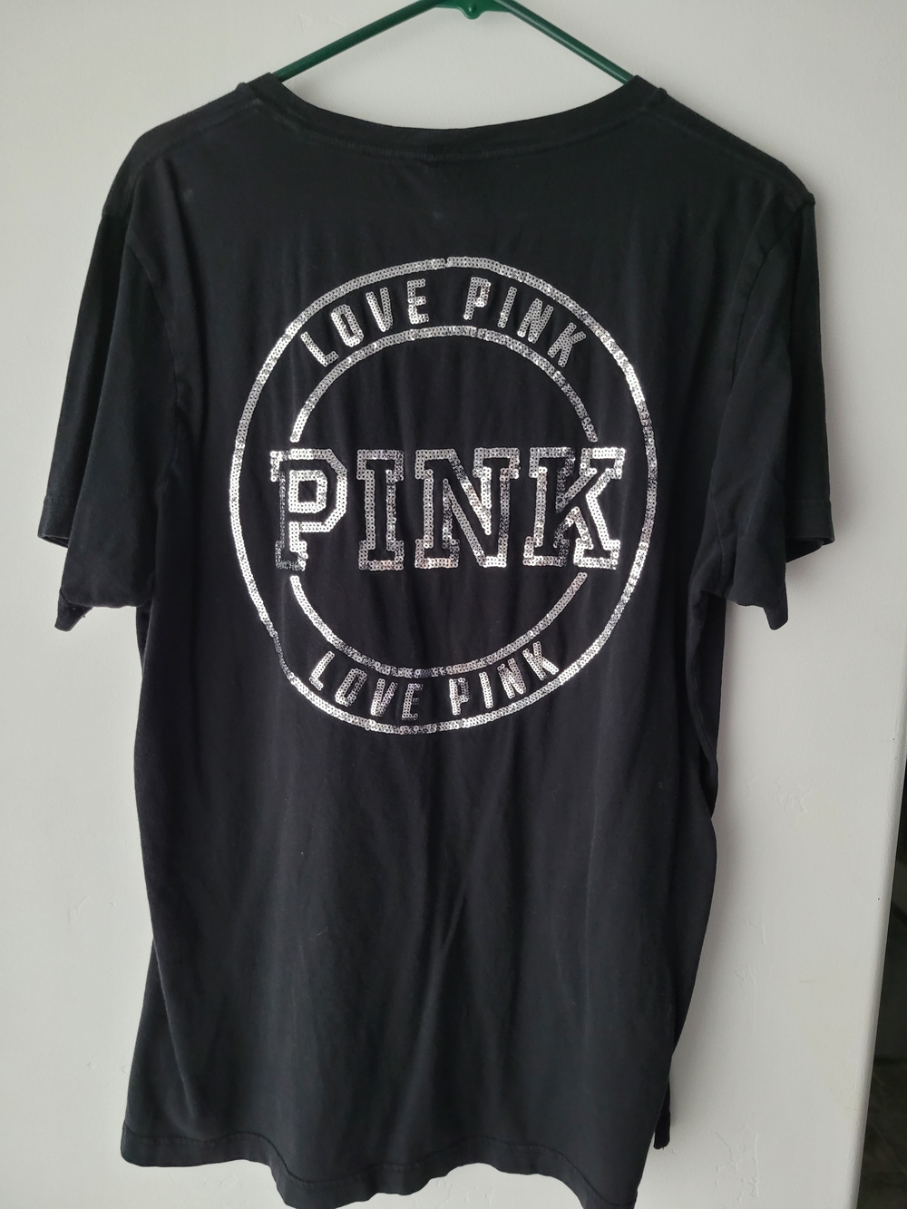 PINK Victoria's Secret Black Crew Neck With Silver Logo Tee - Picture 2 of 7
